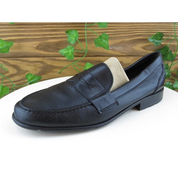 Rockport Sz‎ 9 Loafer Black Leather Men Slip On Medium (D, M) - Picture 1 of 10